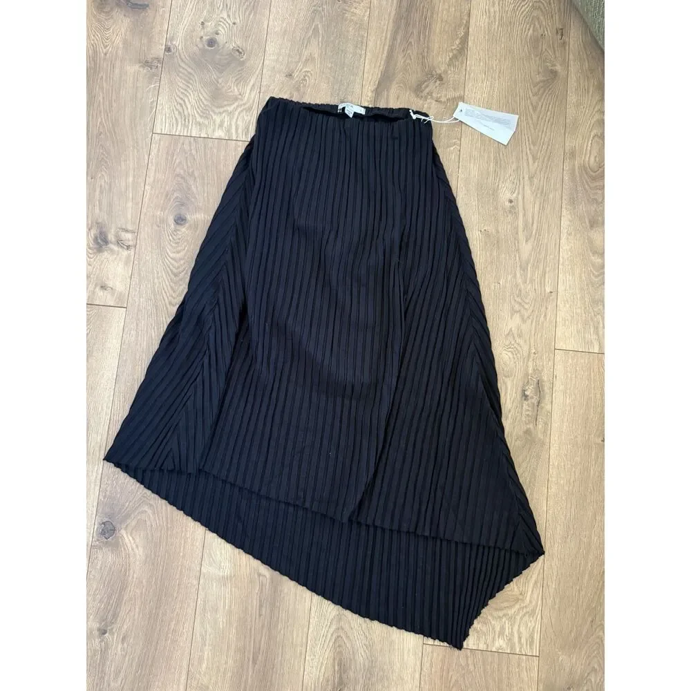 STATESIDE L NWT Anthropologie pleated midi asymmetric skirt black heavy elastic
